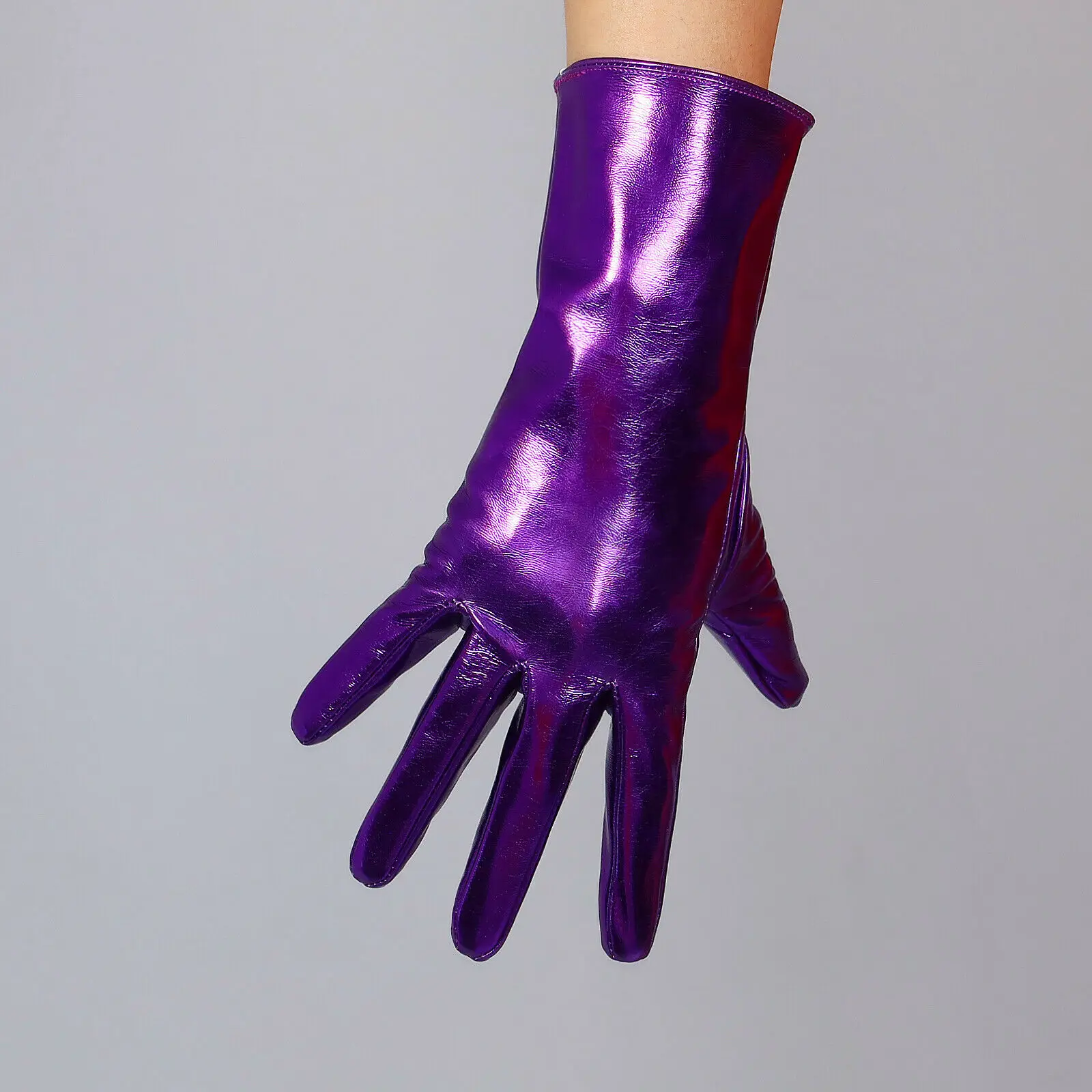 DooWay Women's Shine Dark Purple GLOVES Faux Patent Leather LATEX 28cm Wrist Long Evening Costume Christmas Fashion Show Glove