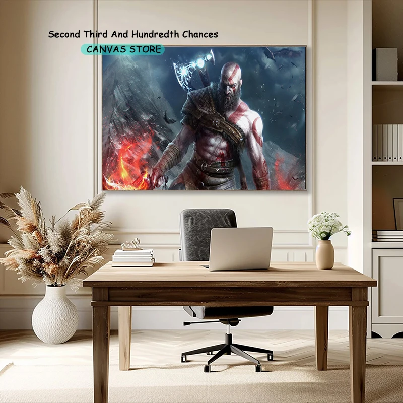 God of War Poster Kratos & Atreus Wall Art Canvas Painting God of War Video Game Wall Decor Gaming Room Decor Game Prints Gift