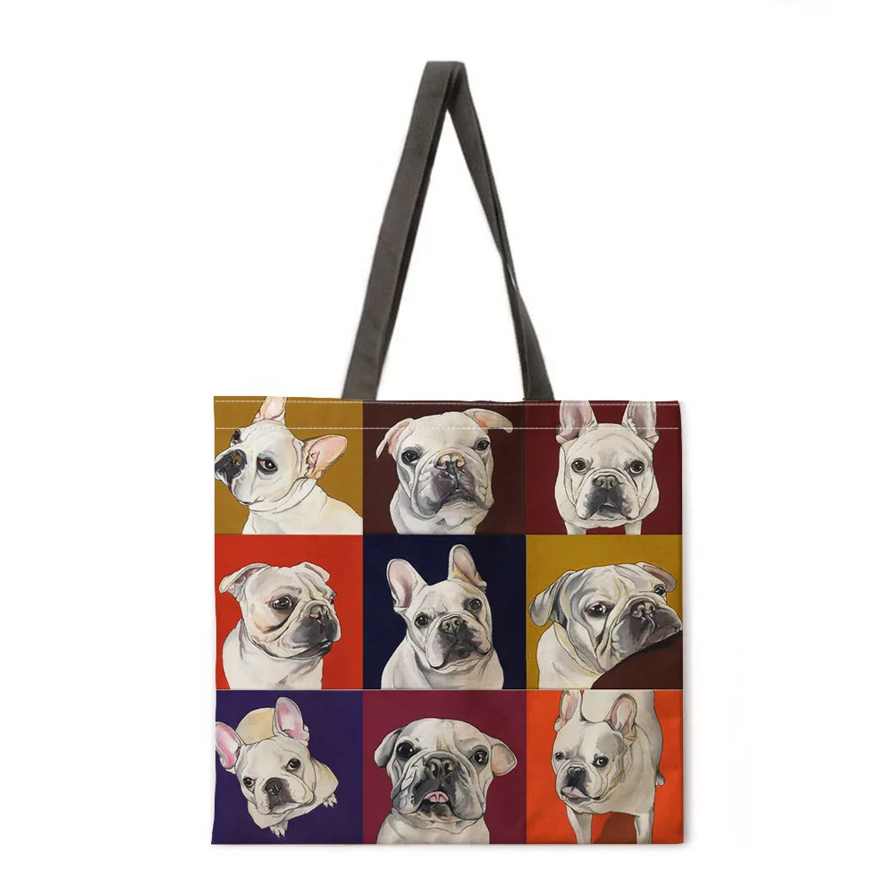 

Oil painting dogfight linen bag handbag light shoulder bag large capacity eco-friendly shopping bag tote bag