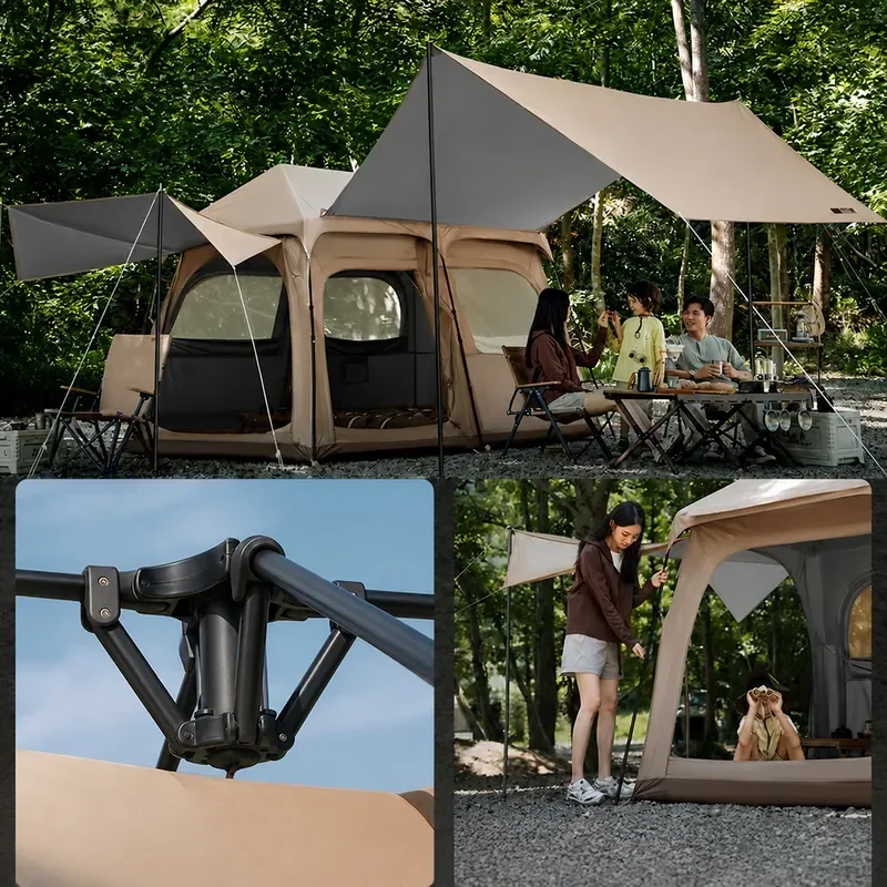 Qingju 7.0 Two Bedroom One Hall Canopy Tent Camping Rain Proof Titanium Silver Sun Proof Equipment Winter Cold Proof