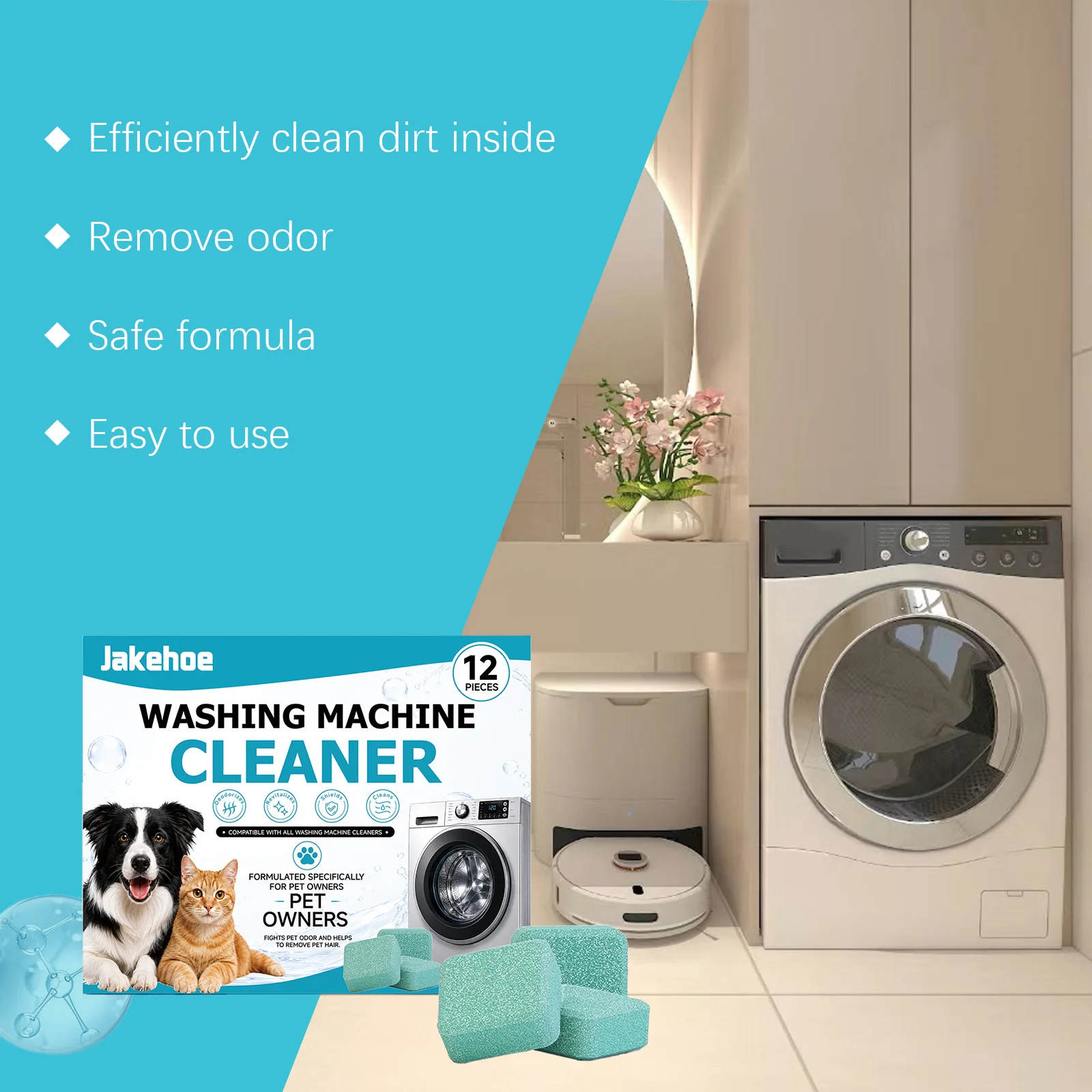 Washing Machine Cleaning Tablets Removing Mold Stains & Pet Hair Eliminating Odors Prevent Bacterial Growth Washer Tank Cleanser