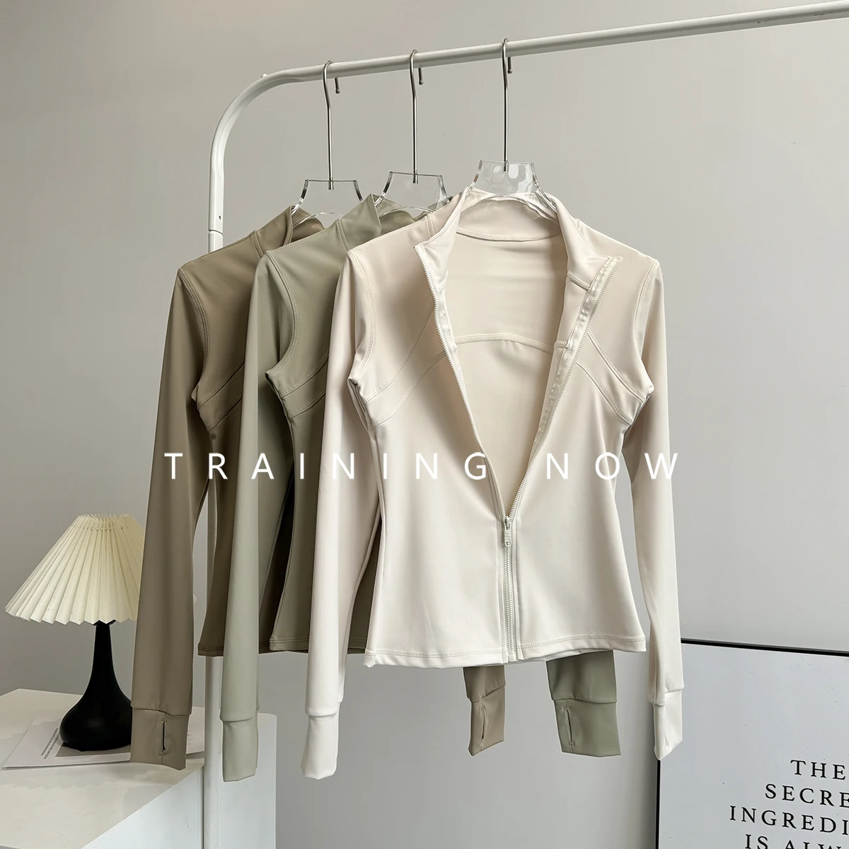 Advanced yoga suit for women in autumn stand collar slimming fast-drying running exercise top outdoor exercise fitness long