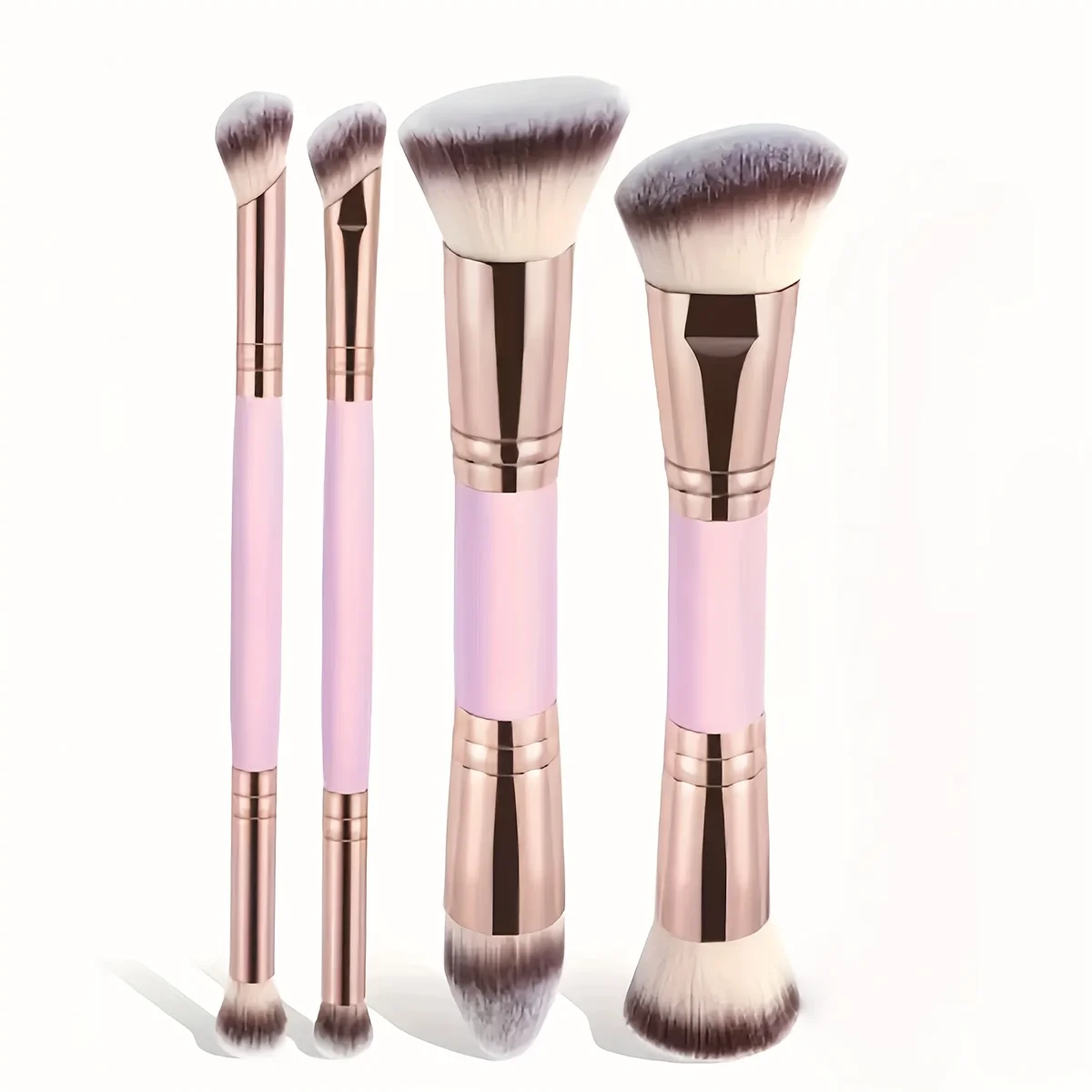 4Pcs Double Ended Makeup Brush Set, Soft Synthetic Bristles for Foundation Blush Contour Eyeshadow, Black/Pink Optional