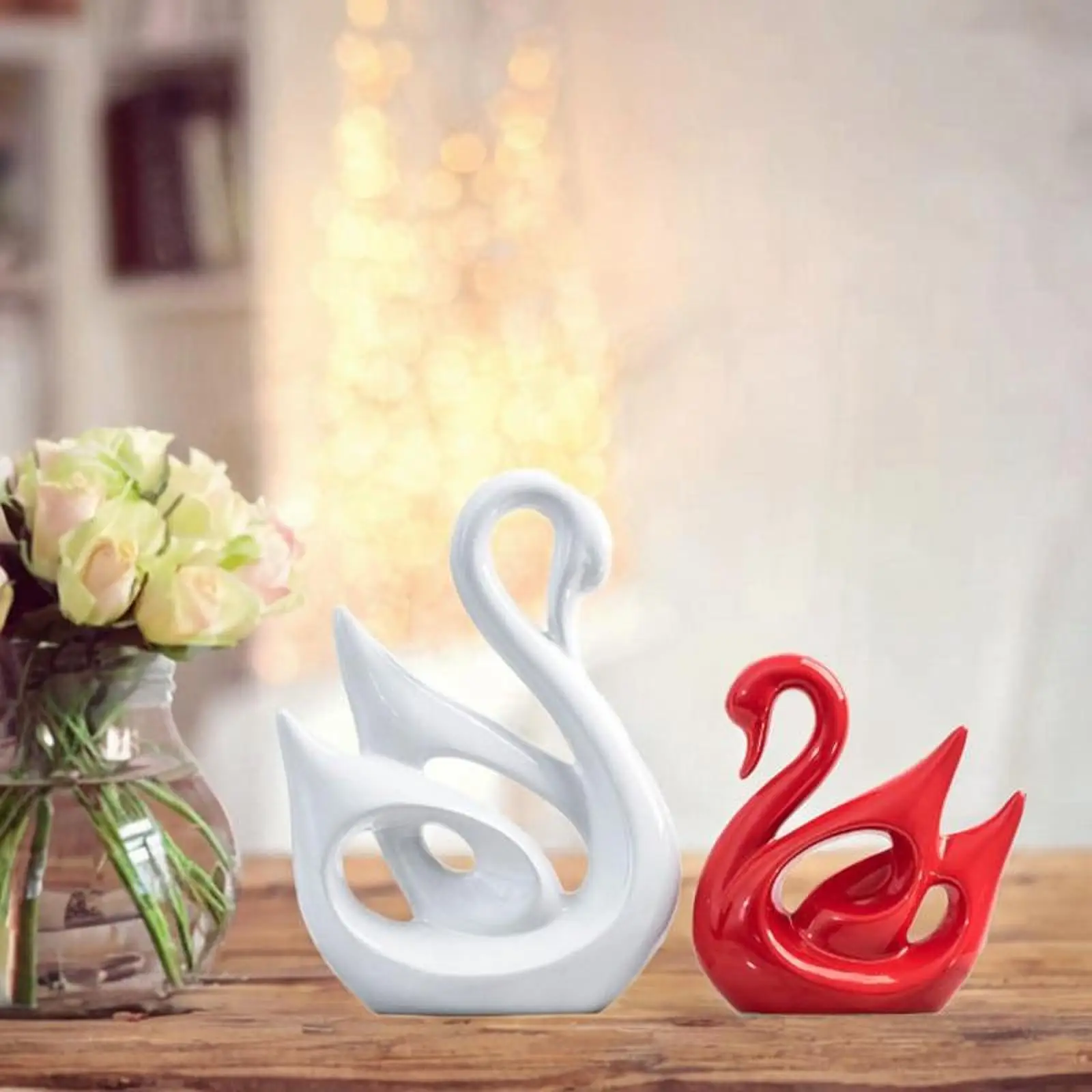 

2 Pieces Swan Sculptures Decor Elegant Table Decoration Ceramic Swan Figurine for Wedding Desktop Living Room Fireplace Office