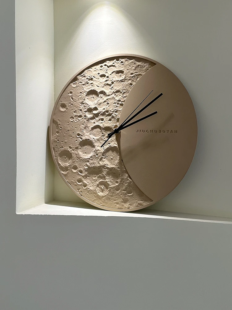 Long time never tired of cement wall clock moon surface creative Nordic modern simple silent no punching living room study