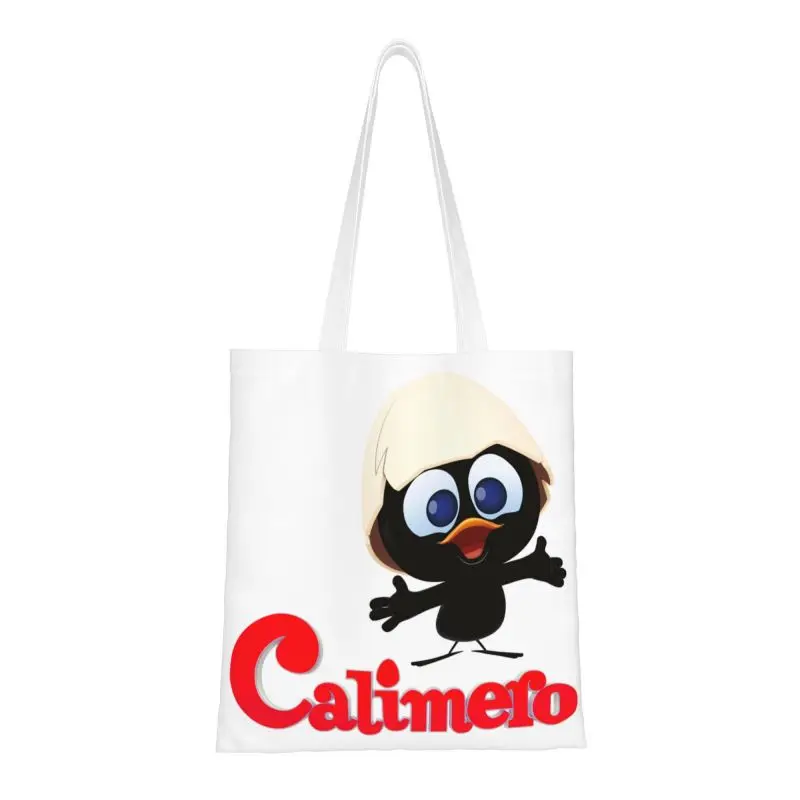 

Calimero Grocery Shopping Bags Fashion Printing Canvas Shopper Shoulder Tote Bags Portable Italian Animation Works Handbag