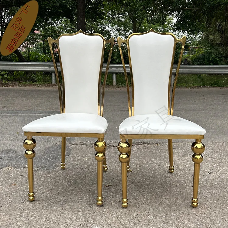 Stainless steel metal dining table and chairs hotel banquet hall wedding chair electroplated gold soft bag back chair household
