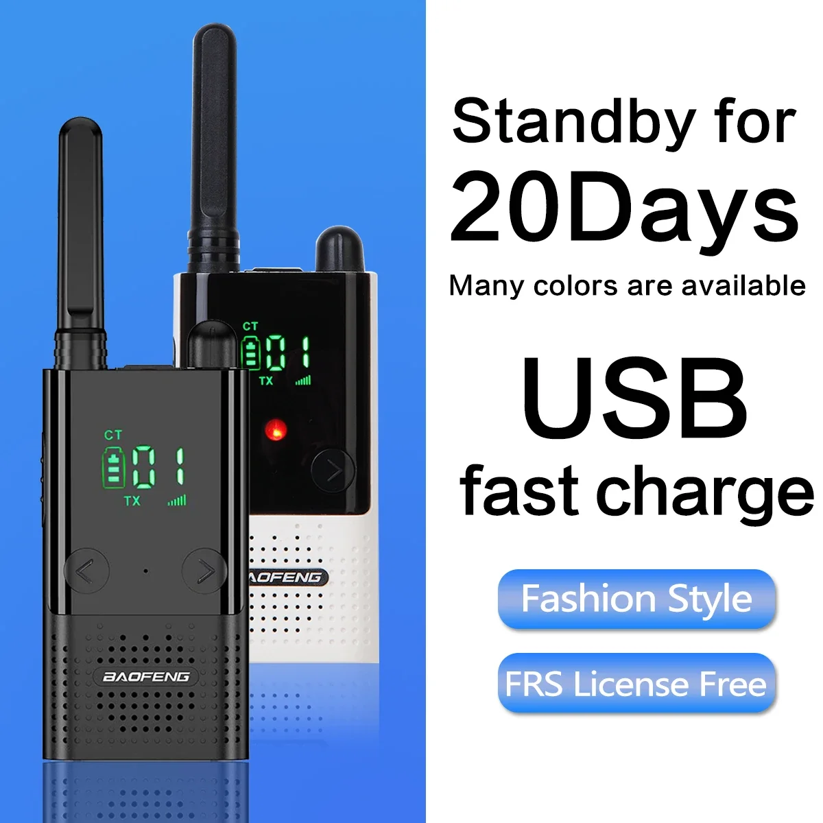 1OR 2 PCS Baofeng BF-T9 Smart Mini PMR/FRS UHF462-467MHz License-Free Environmental Protection Low Radiation Walkie Talkie