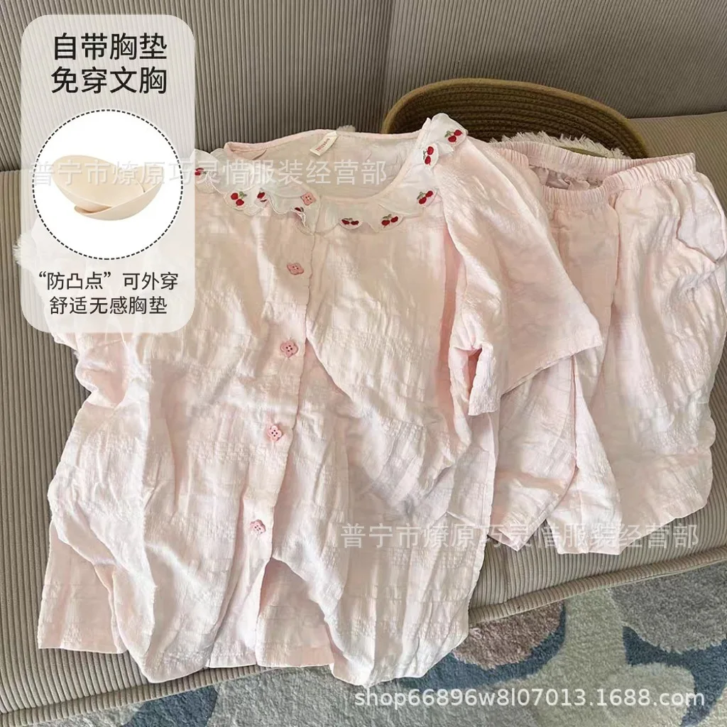 New Summer Woman Loungewear Lace-Trimmed Padded Camisole Pajamas Girl Ladies Shorts Set Soft Comfortable Casual Homewear Women