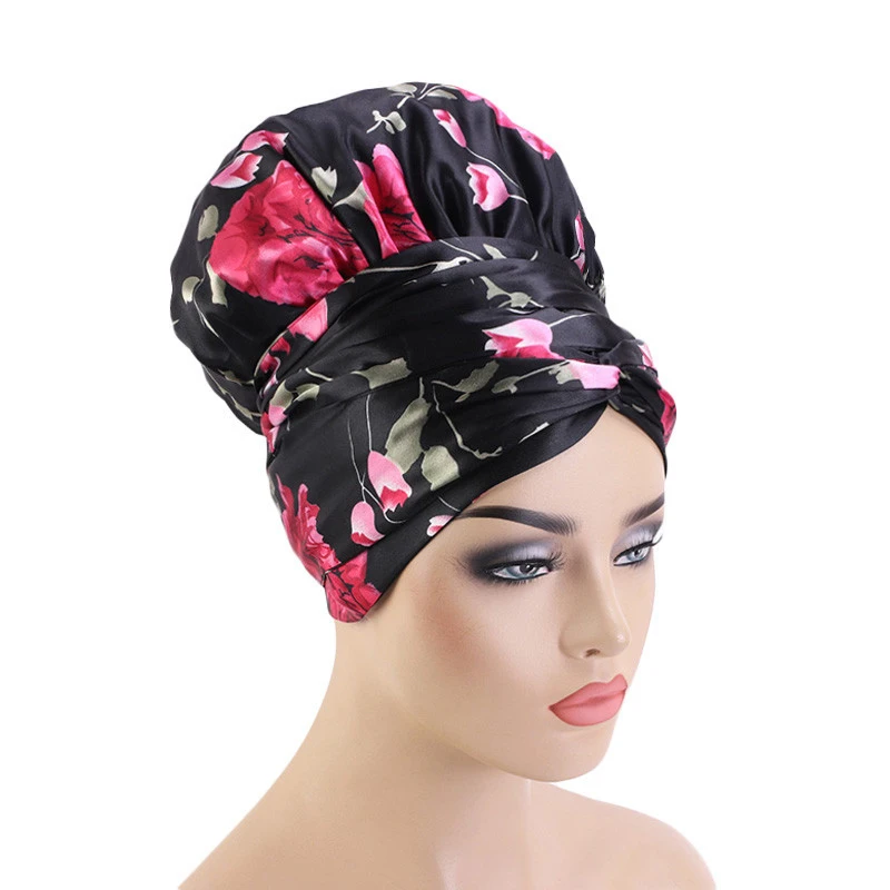 India Muslim Women Hijab Cap Satin Printed Bonnet Hair Loss Head Wrap Cover Beanie Long Tail Turban Hat Bandana Amira Underscarf