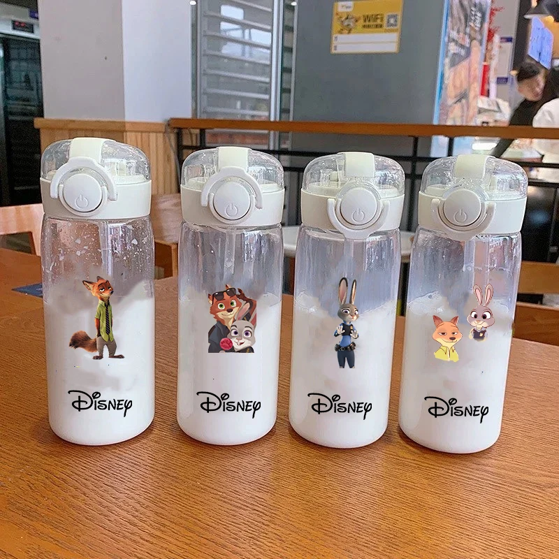 Disney Zootopia 400/600ml Transparent Plastic Straw Large Capacity Portable Leak Proof Outdoor Camping Fitness Sports Water Cup