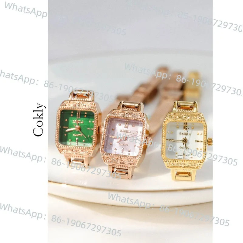 

Легкие роскошные часы с квадратным браслетом, белые, зеленые, розовые, с поверхностью корпуса, средневековое сетчатое плетение, импортный кварцевый механизм