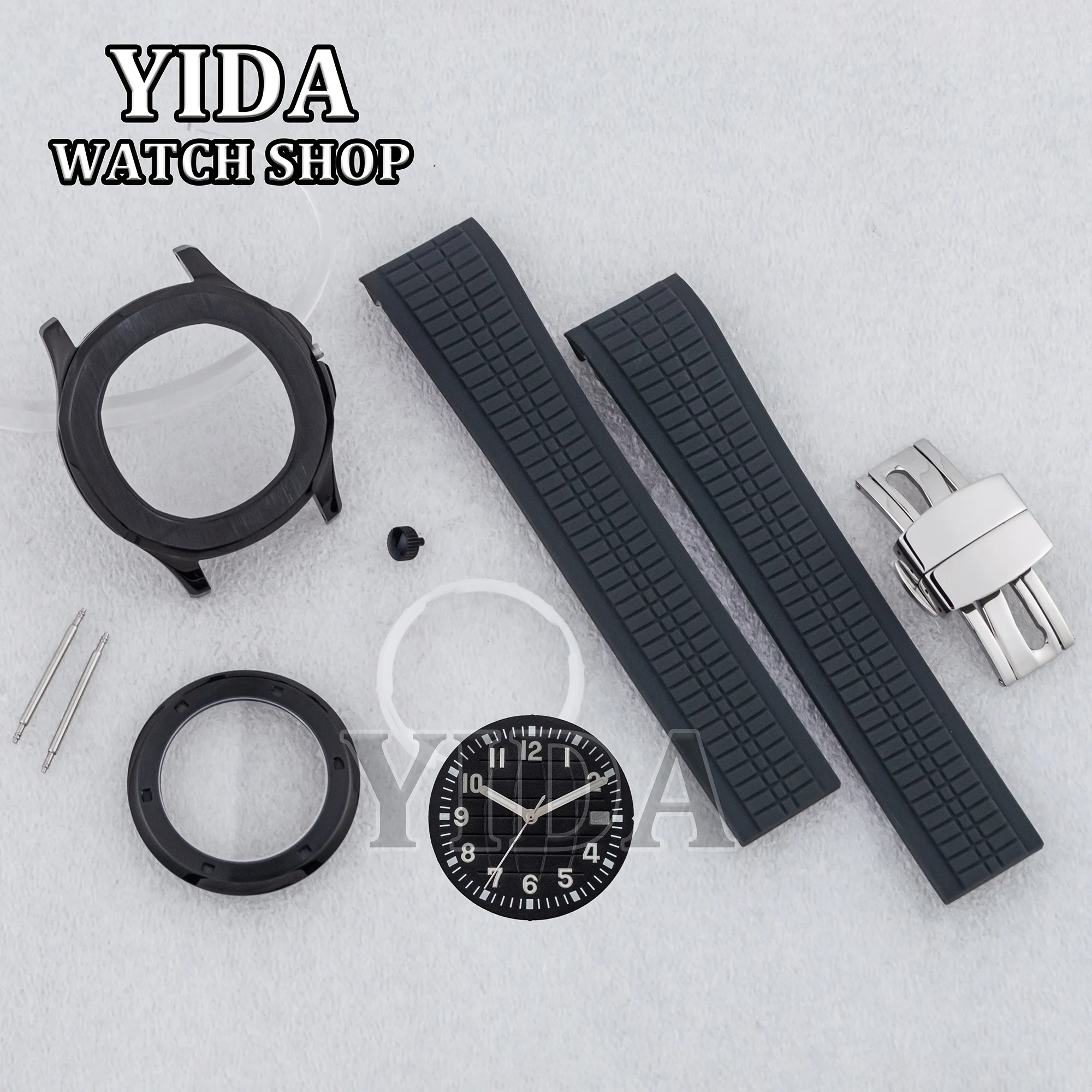 

42MM PVD Black NH35 Case Luminous 32MM Watch Dial Hands Rubber Band Watch Accessories for Sapphire Glass AQUANAUT NH36 Movement