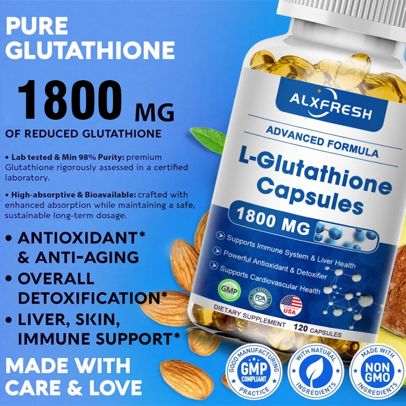 Alxfresh L-Glutationa Suplemento Reduzido, Não-OGM e Sem Glúten, Vegan Kosher, 60 60 60 60 porção, 1800mg