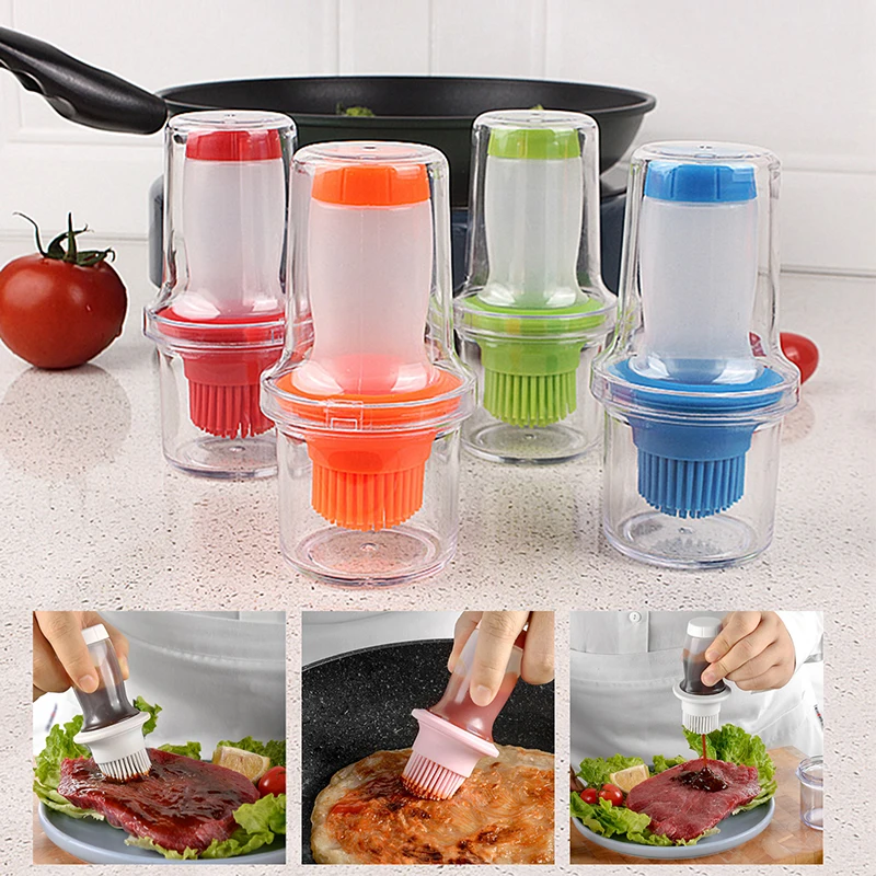 Kitchen Oil Bottle Silicone Glass Oil Container With Brush Barbecue 1Pcs Bottle Oil Dispenser For Kitchen Cooking BBQ Tool