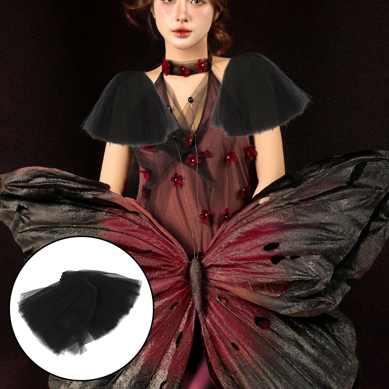 ブライダル ショール 取り外し可能なドレス スリーブ コスチューム アクセサリー 飾る チュール メッシュ プロム ケープ