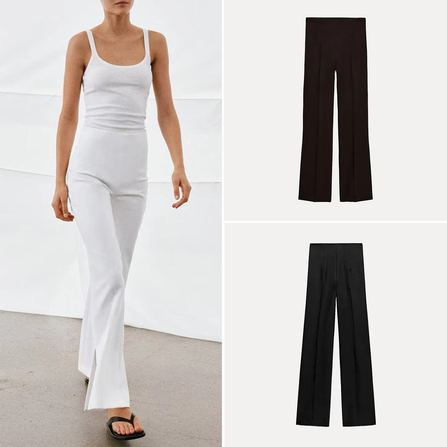 

Модные женские брюки с высокой талией, прямые, с разрезами, расклешенные, для офиса, облегающие, длинные, весна 2026