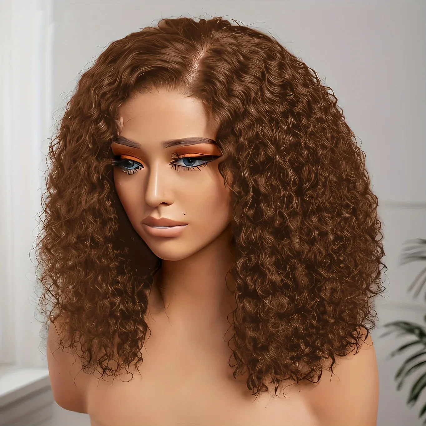 Soft 26Inch 180Density Brown Kinky Curly Long Lace Front Wig For Women BabyHair Heat Resistant Preplucked Daily Glueless