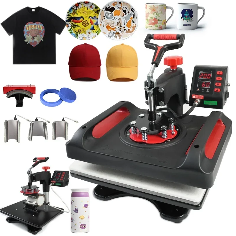 P8001X split combination hot press t-shirt hot press 5 in 1 cup cap/cap printing machine