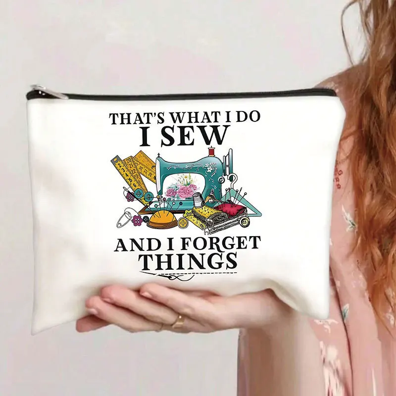 Hot Sale Women's Funny Sewing Lover Print Makeup Bag, Large Capacity Portable Polyester Pencil Case Toiletry Storage Pouch