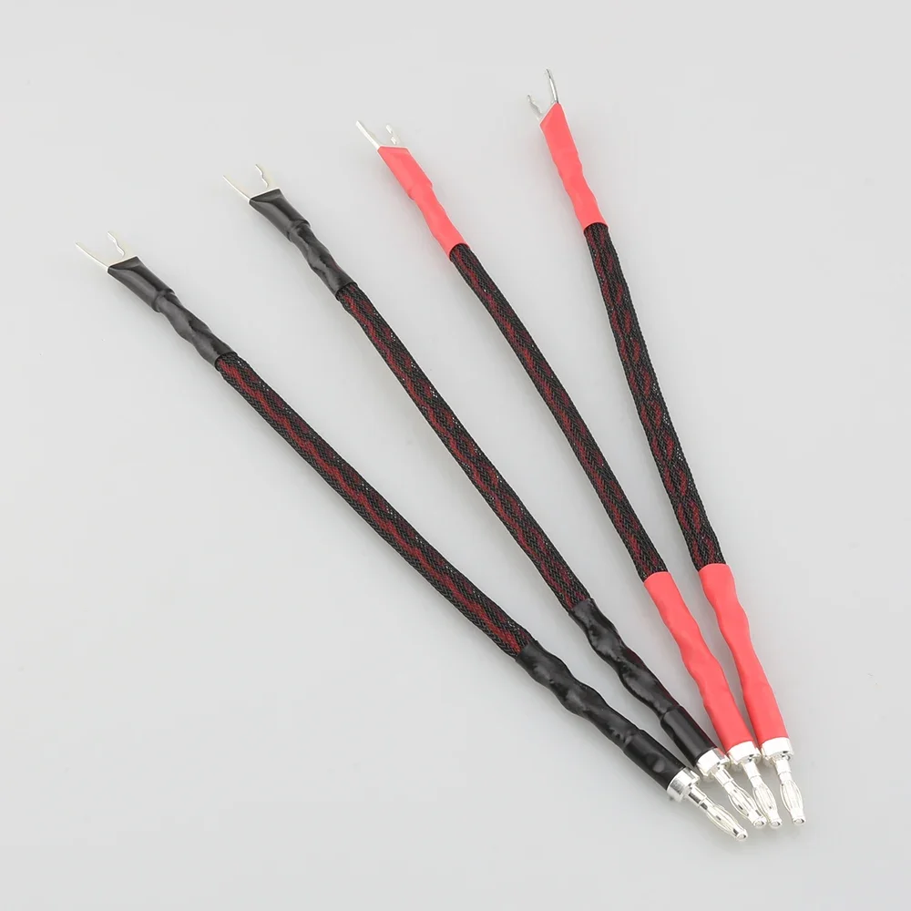 4 Uds 6AG Audio Hifi Cable de puente Chapado en plata Banana a Y pala Banana altavoz de alta fidelidad puente cable de altavoz cables de puente biwire