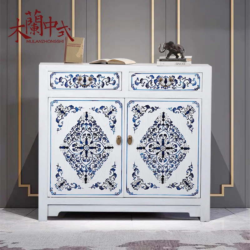 

LH solid wood entrance foyer shoe cabinet hand-painted elm antique dining side large-capacity storage decoration
