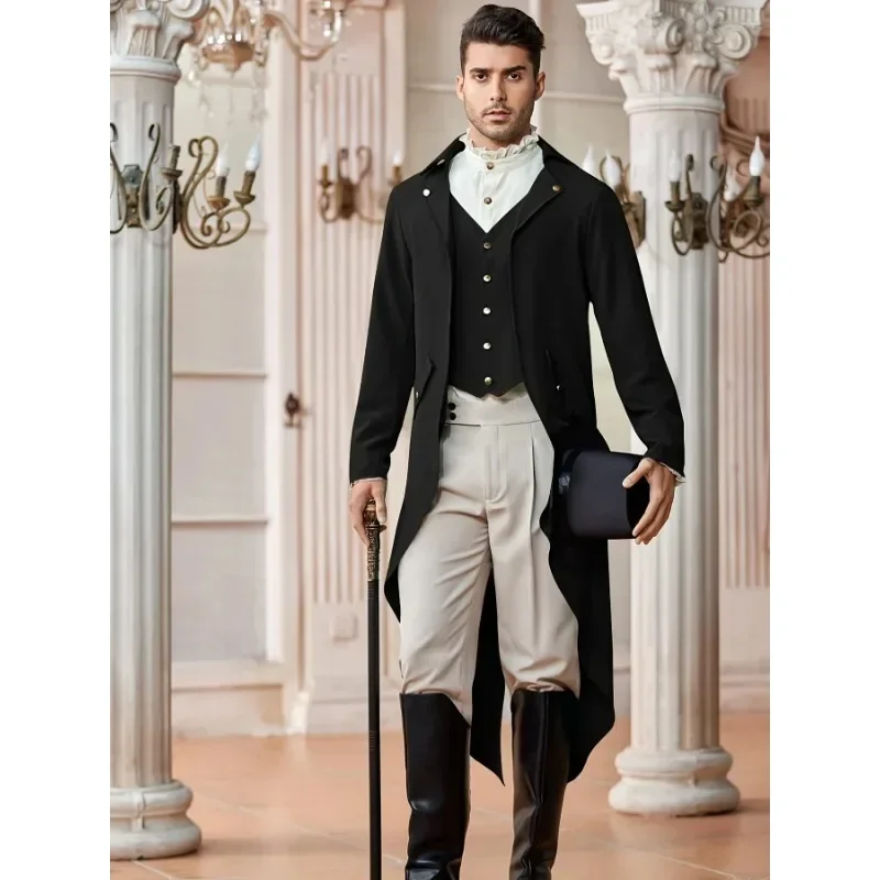 Renaissance Pirate Christmas Party Costume Autumn Men\'s Elegant Steampunk Victorian Jacket Gothic Tailcoat Costume Vintage