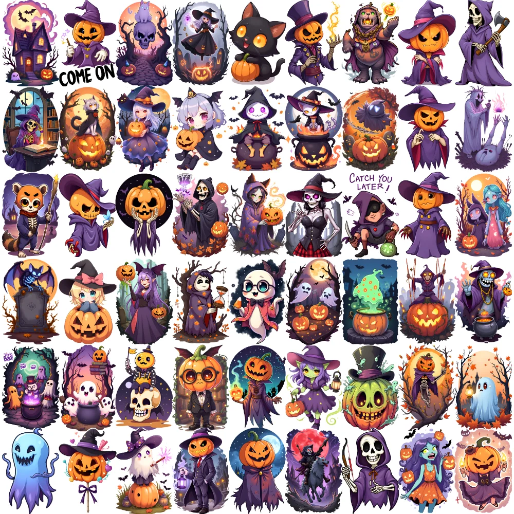 

63pcs Temporary Tattoo Witch Design Waterproof Long-lasting Body Stickers Halloween Stickers Ghost Stickers Comic Black Cat For