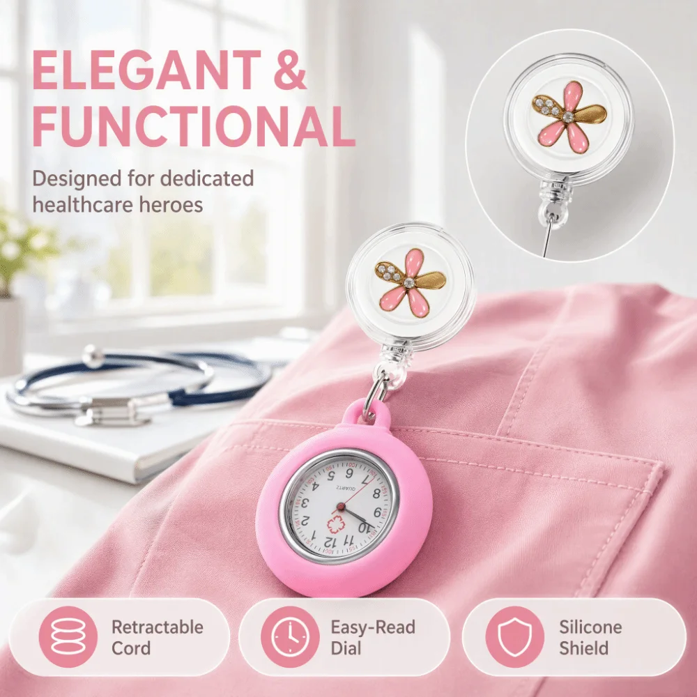 Decorative Retractable Badge Reel Retractable Nurse Watch Decorative Pendant Anti-Lost Fob Watch Practical Nurse Watch Nurses
