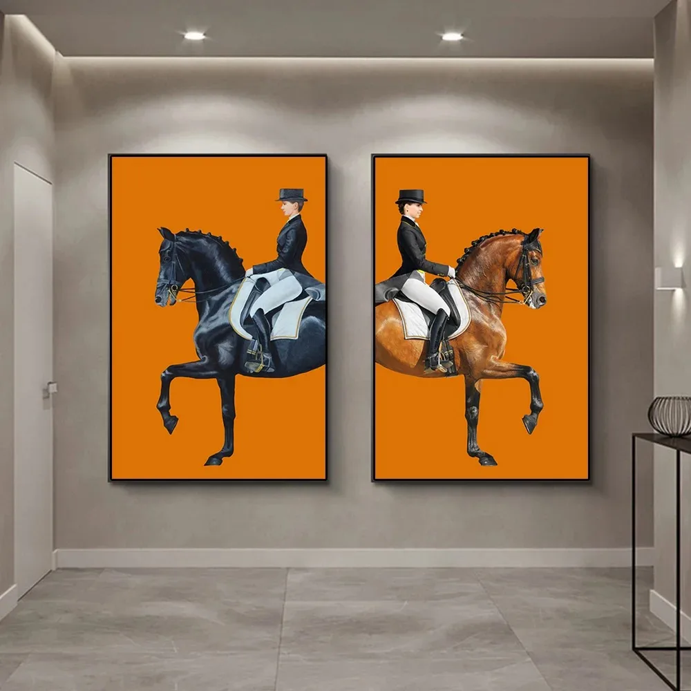 Modern Aristocratic Equestrian Posters Canvas Paintings Living Room Home Decorations Modern Horse Riding Oil Paintings Wall