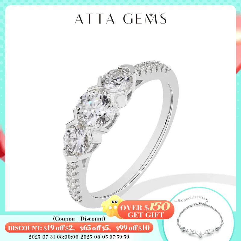 

ATTAGEMS Three Round Cut Moissanite Diamond Rings for Women Men 1.2CTW S925 Silver Gold Plated Engagement Party Jewelry Gift New