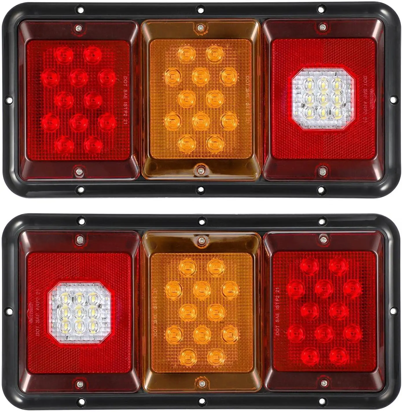 

2x LED Triple Tail Lights 45 LEDs Rectangle Vertical/Horizontal Mount for Trailer Truck Camper RV Backup Reverse Taillights w Ga