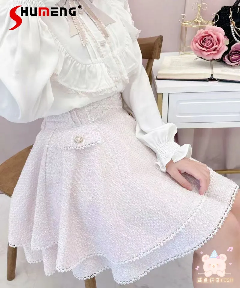 Japanese Woman Sweet Pink Cross Belt Skirt 2024 Summer New Mine Style Mass Production Cute High Waist Short Skirts for Women