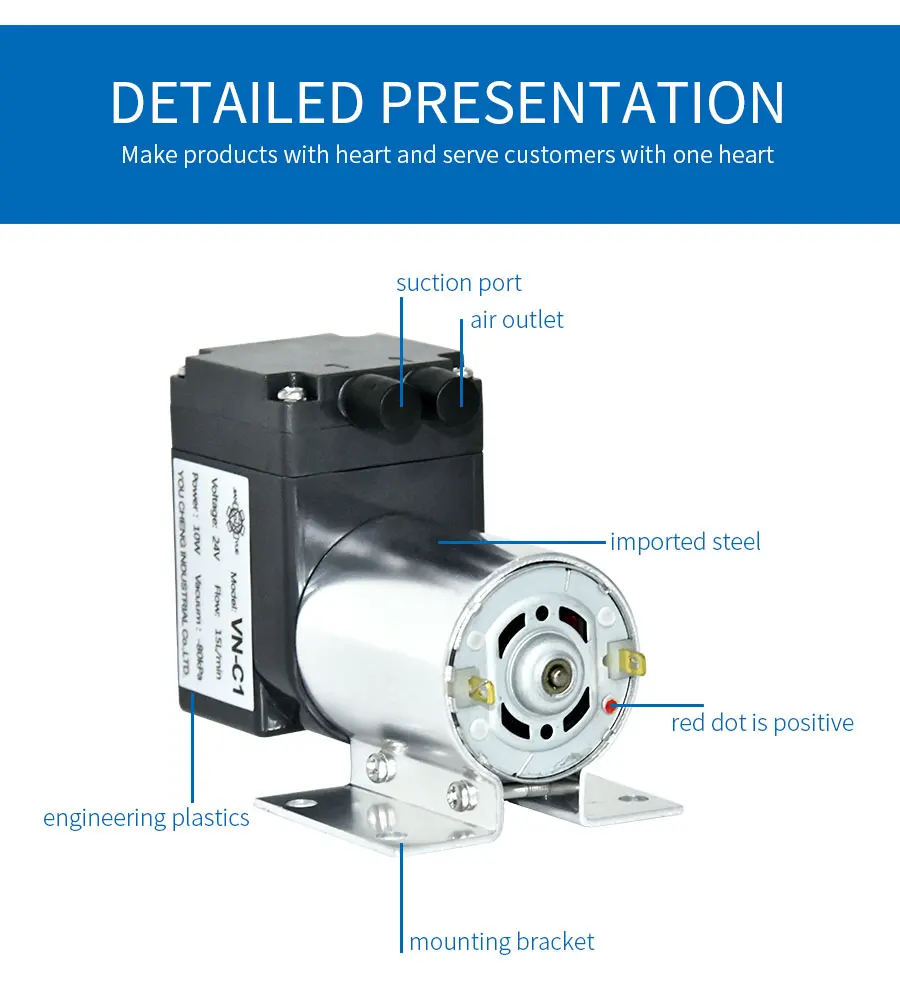 DC 다이어프램 소형 미니 공기 진공 펌프 VN-C1, 의료 화장품용, 12V, 24V 