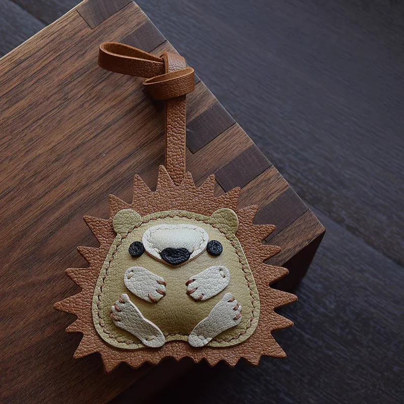 Cuddly Spiky Leather Animal Charm with Little White Paws - Cute Pendant Accessory for Handbags, Keys and Backpacks