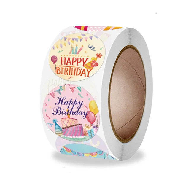 100-500pcs Cute Happy Birthday Sticker Birthday Gift Decoration Label Sealing Balloon Cake Label Packaging Scrapbook Sticker