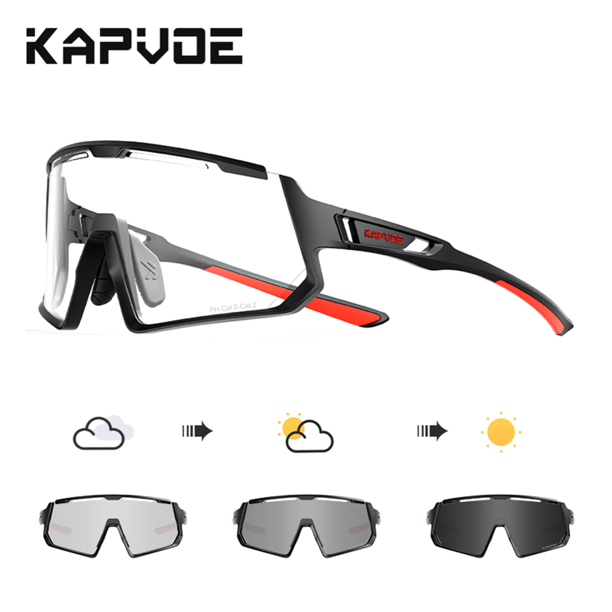 2026 Kapvoe Photochrome Radfahrbrillen für Herren und Damen MTB-Brillen Sport-Wander-Laufsonnenbrille UV400 Leichtgewichtige Brillen