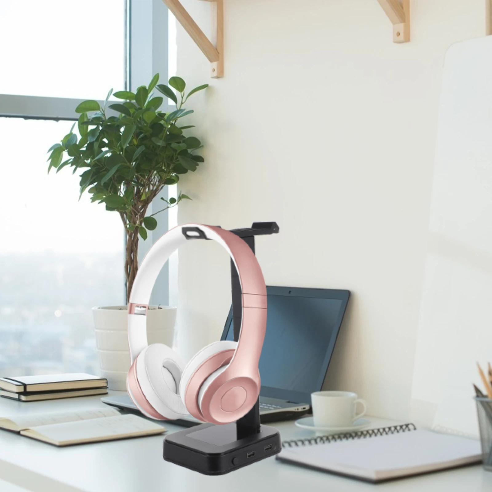 

Rgb Led Headset Stand Display Holder Usb Headphone Rack Multi-Functional Abd Material Durable Gaming Organizer Tidy Storage For