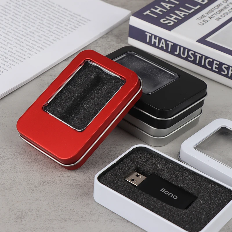Tinplate U Disk Small Square Box Badge Gift Metal Packaging Box U Disk Large Square Box Window U Disk Small Iron Box