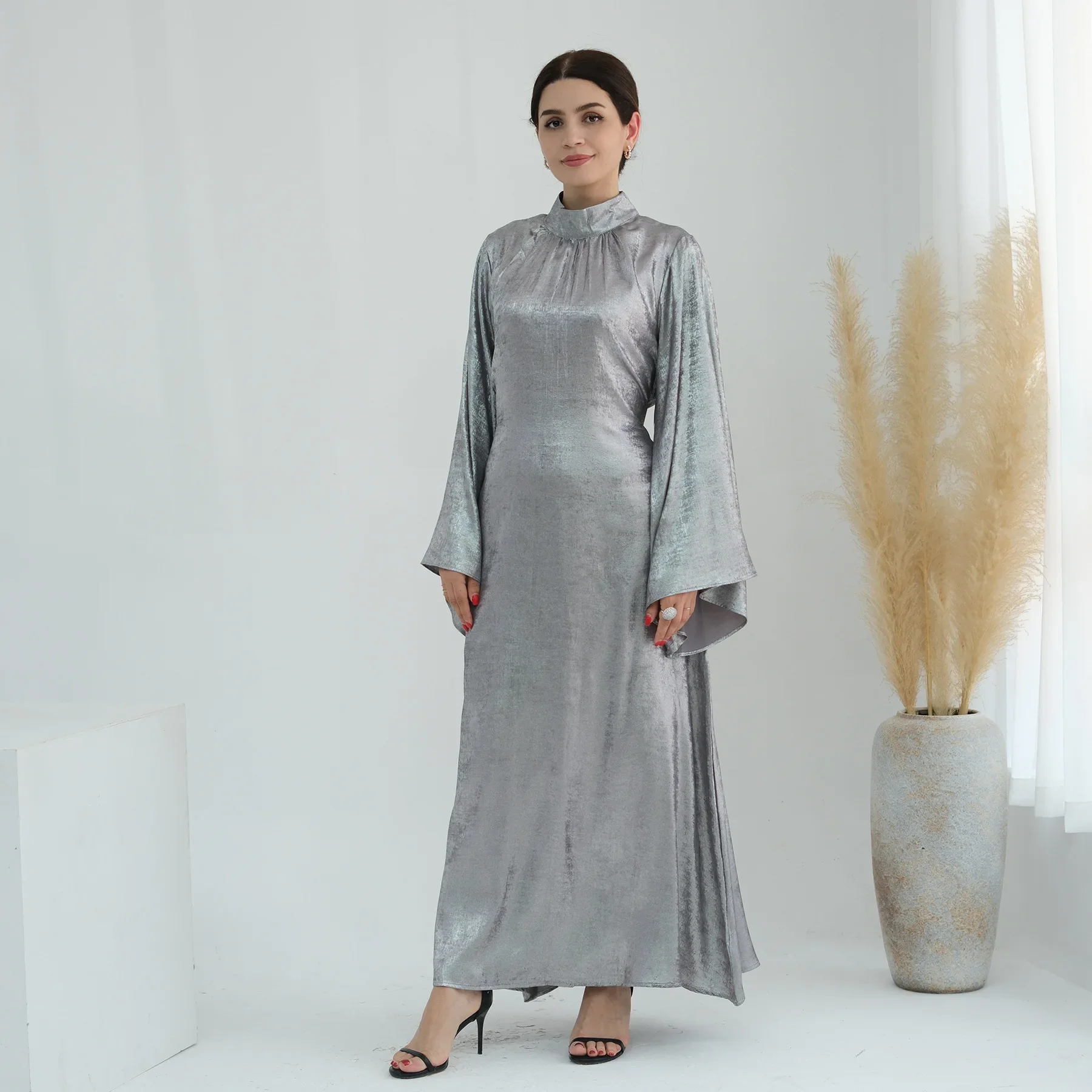 

Elegant Butterfly Abaya Belted Muslim Women Party Long Dress Bronze Abayas Dubai Turkey Islam Clothing Eid Kaftan Hijab Dresses