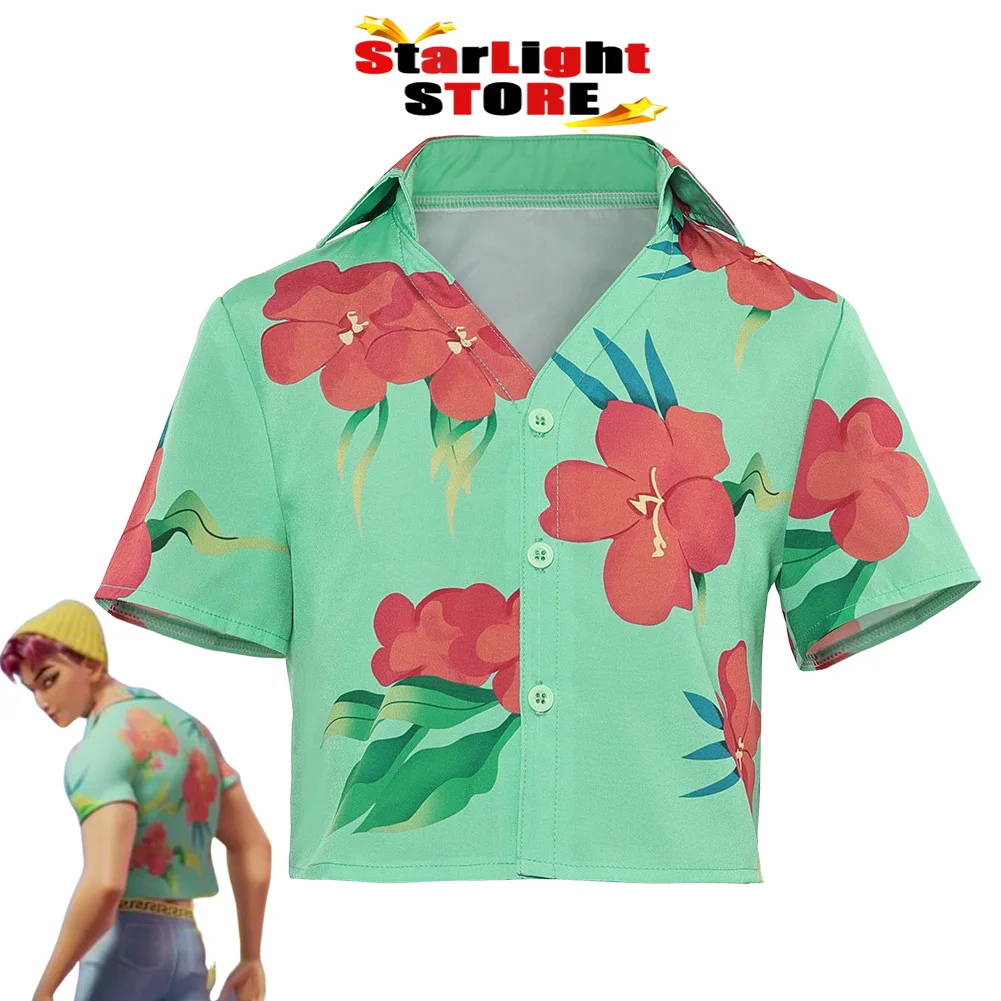 ساجا بنين أطفال آبي قمصان KPop شيطان الصيادين تأثيري الأخضر زهرة مطبوعة زي فانتازيا بلايز قمصان صيفية بدلة الهالوين #1