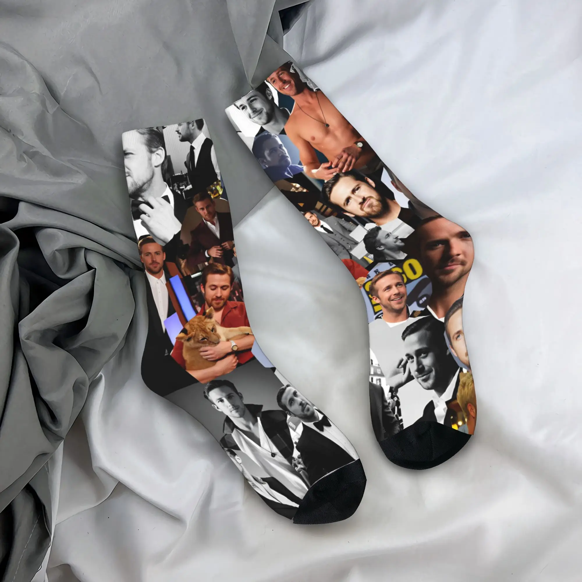 

Ryan Gosling Collage Socks Korean Stockings Adults Men Quality Outdoor Sports Socks Spring Pattern Non-Slip Socks