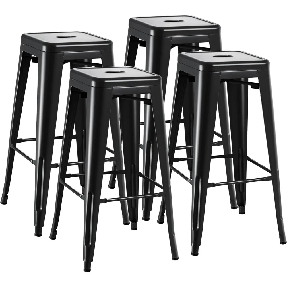 

30 Inches Metal Bar Stools Bar Height High Backless Stools Indoor Outdoor Stackable Kitchen Stools Set of 4 (Dark Black)
