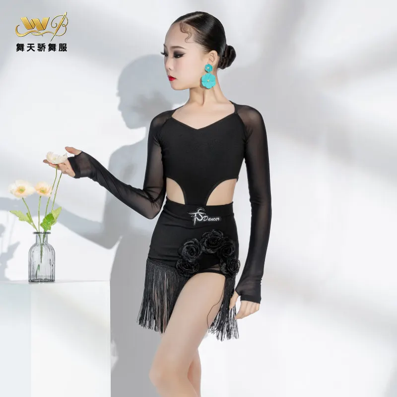 

Новая юбка для латиноамериканских танцев с бахромой для тренировок и выступлений, для женщин и детей, комплект для соревнований