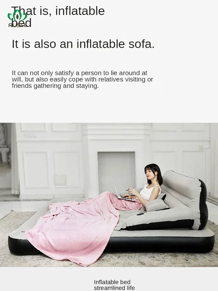 Inflatable Bed Single Double Household Air Cushion Bed Floor Mat Lazy Folding Mattress Outdoor Air Sofa Bed twin queen