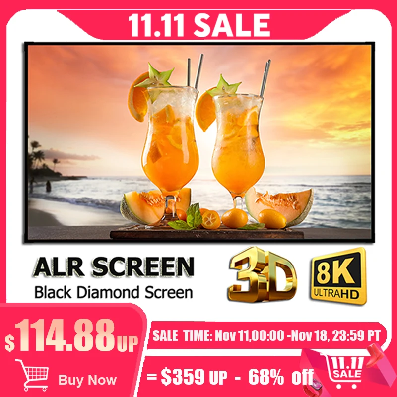 نسيج شاشة جهاز عرض ALR ، ألماس أسود ، إضاءة محيطية رافضة لضوء النهار ، 4K ، 8K ، 3D لإطار ستارة الشعاع غير مدرج ،