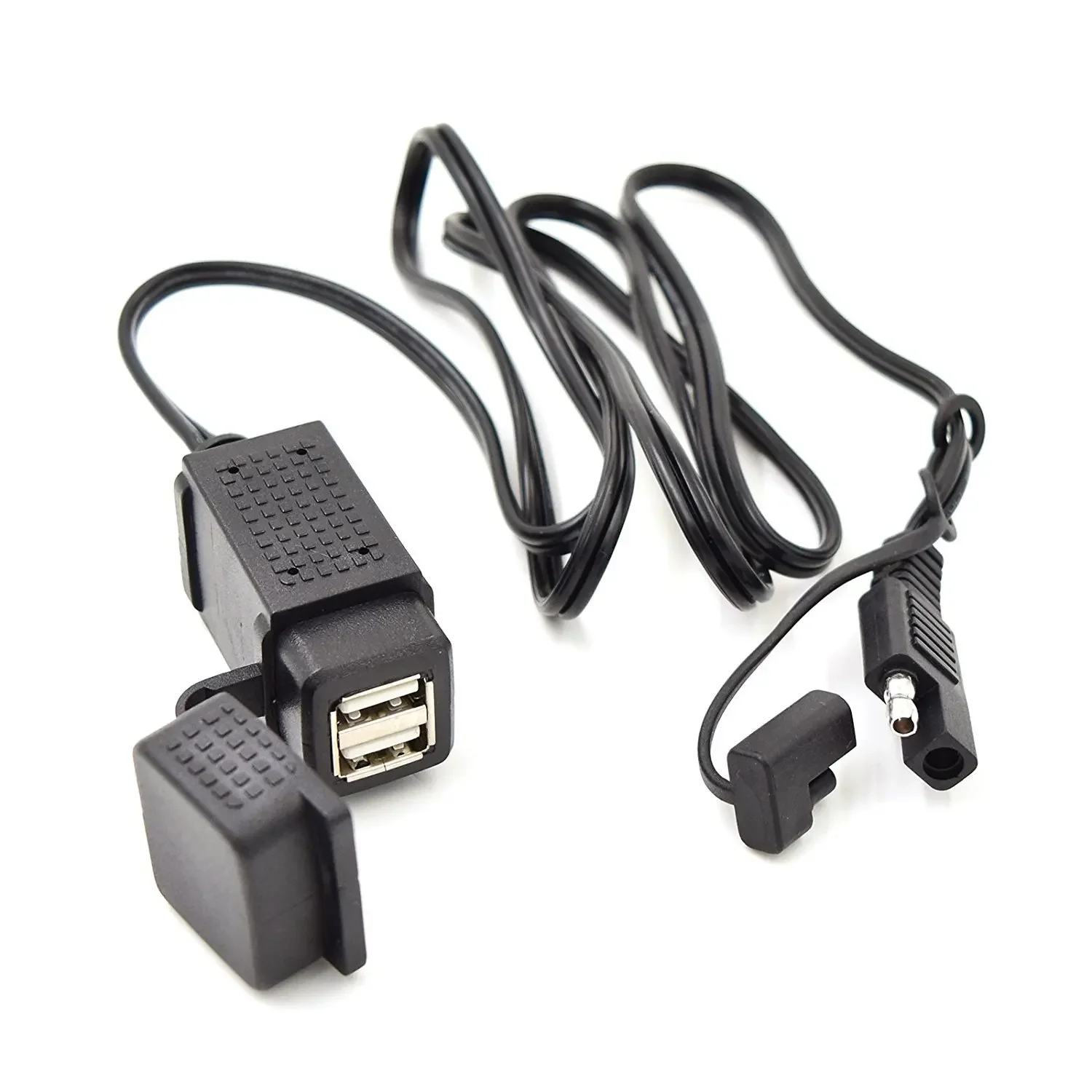 100cm SAE To USB Cable Adapter 3.1A Waterproof Motorcycle Dual USB Charger Kit Dual Port Power Socket for Phone Tablet GPS