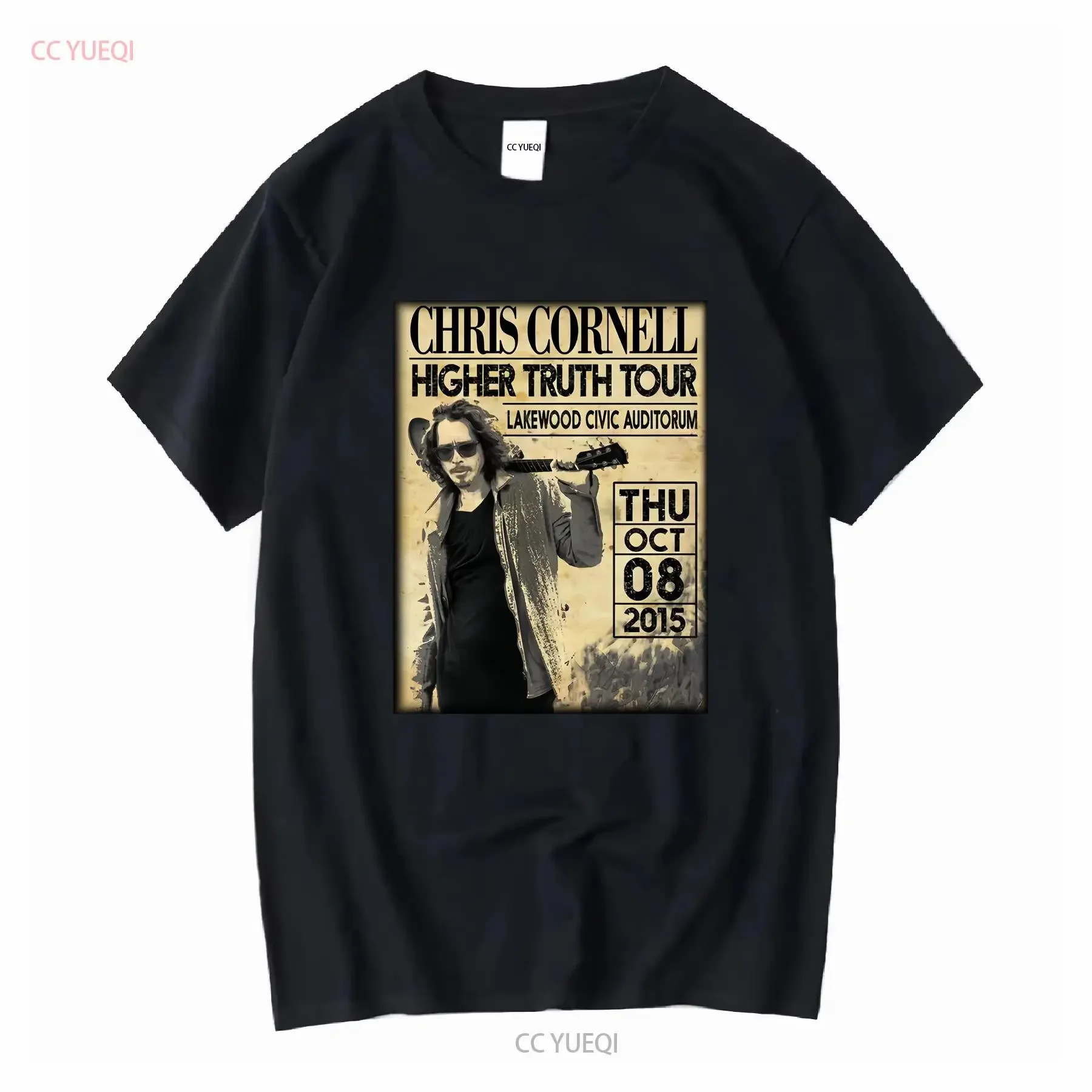 Inspiré Chris Cornell Higher Truth Noir Toutes tailles T-shirt vintage Lavé graphique homme Respirant Confortable Polyvalent Unisexe