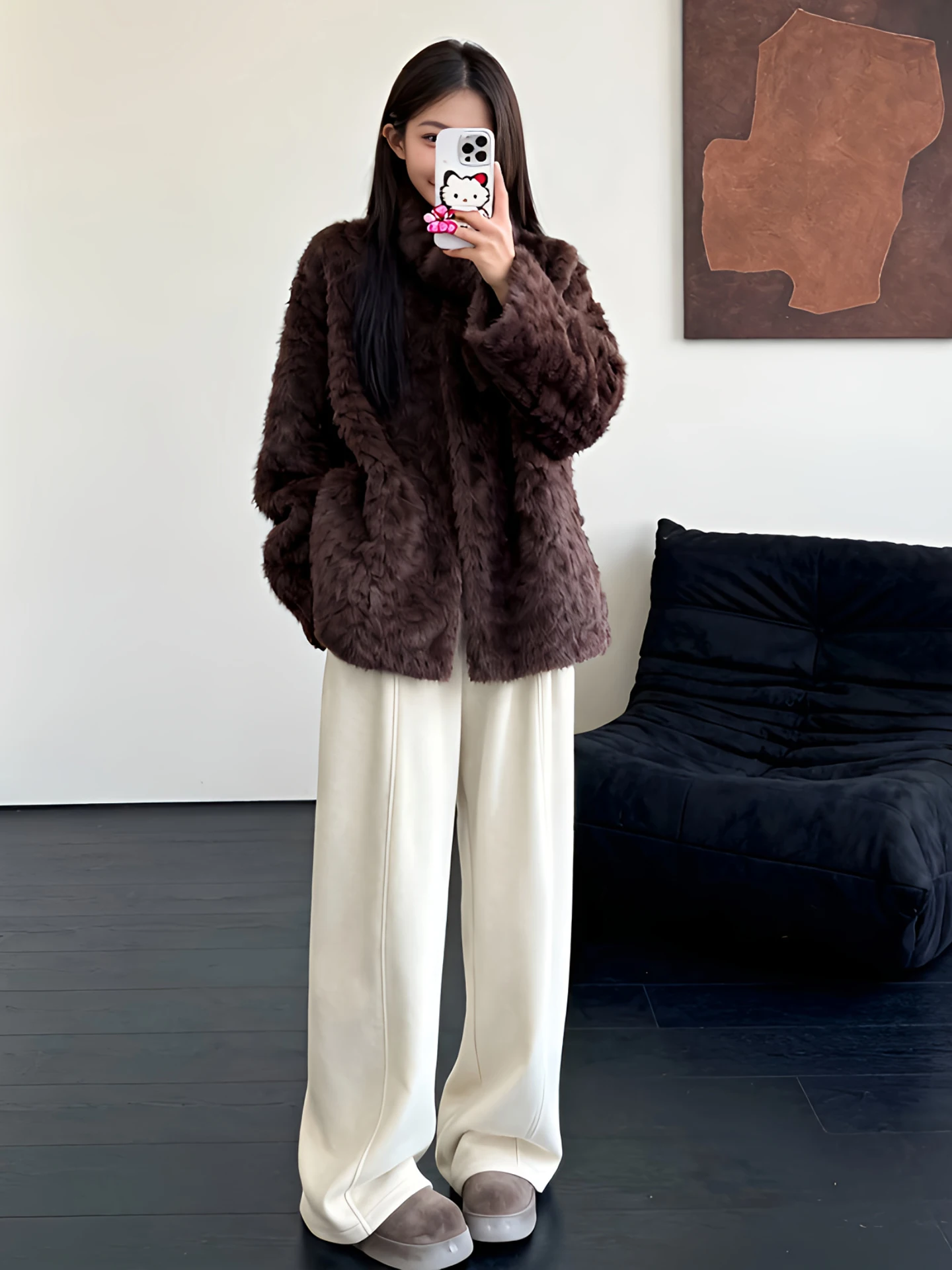 Korean Style Double-Sided Wear Thickened Women's Jacket Outerwear Winter New Fluffy Splicing Warm Trendy V-Neck Long Sleeve