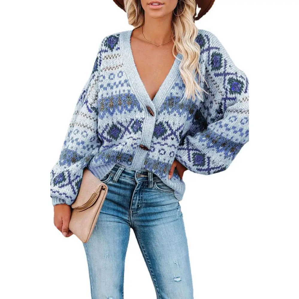 

Women's Knitted Long Sve Collar Cardigan Sweater Jaet Color Polyester Fiber Autumn Season Faion Ladies' Wear